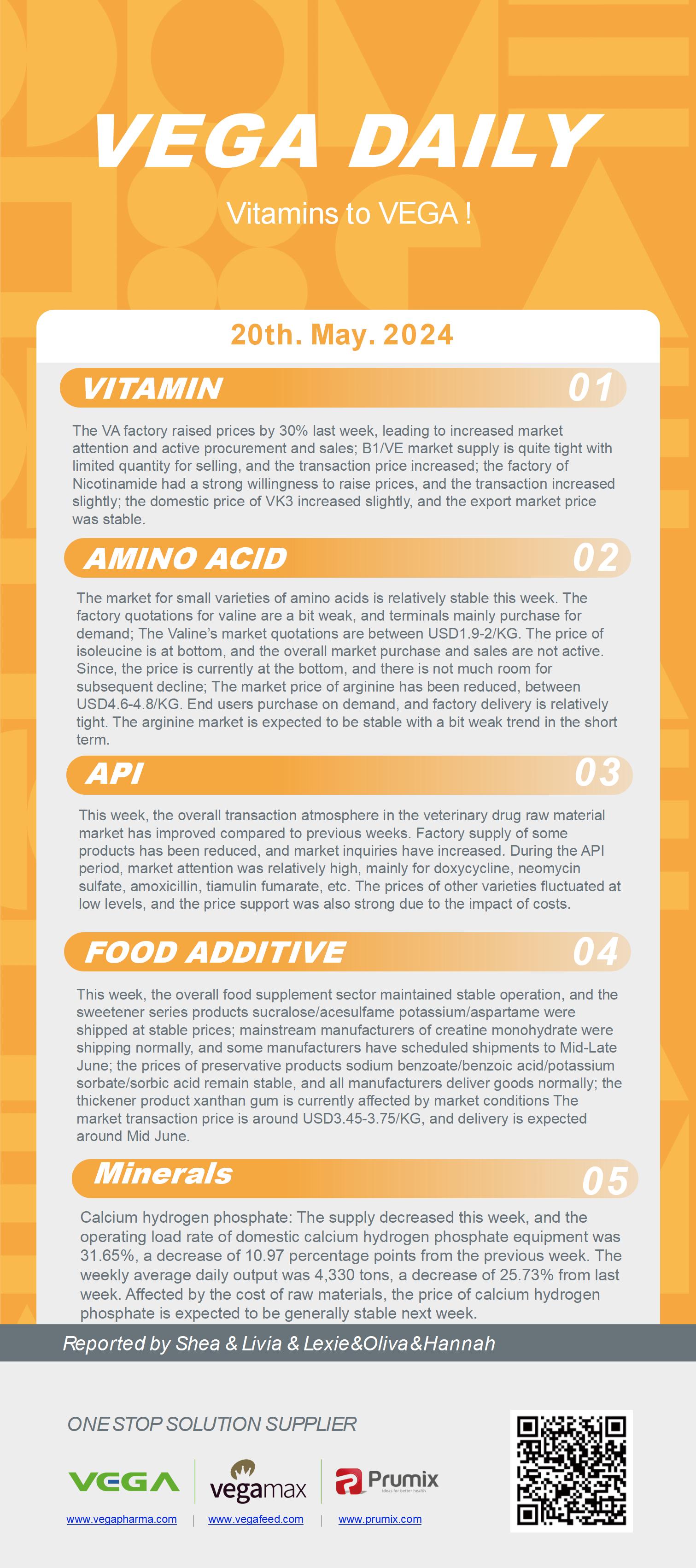 Vega Daily Dated on May 20th 2024 Vitamin Amino Acid APl Food Additives.jpg